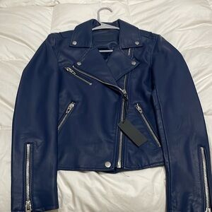 NWT Blank NYC Navy Faux Leather Moto Jacket Size XS